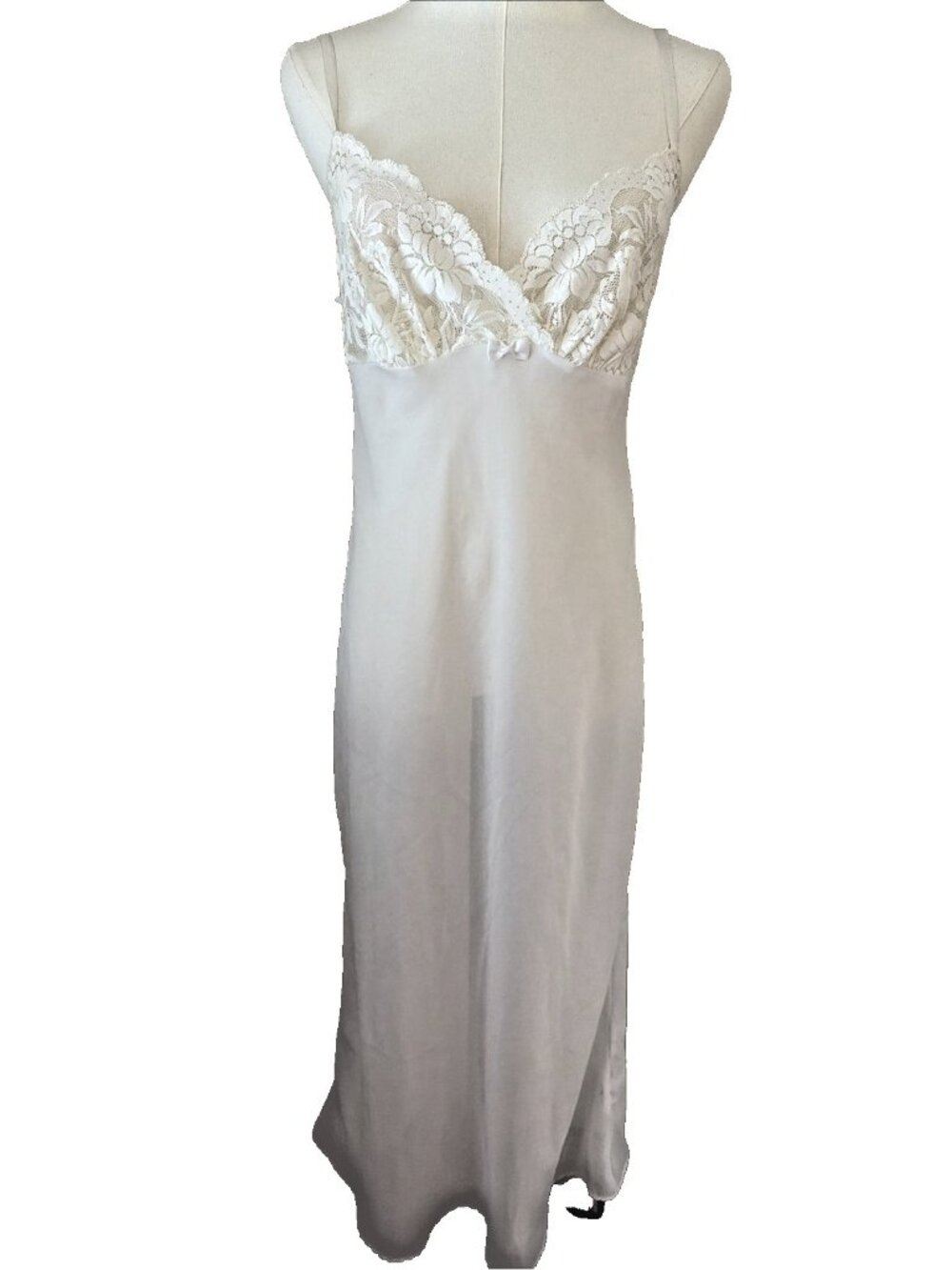 Vintage Womens Lace Nightgown Maxi Slip Dress Size S White Sheer Lingerie Bridal